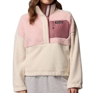 NWT Columbia Lodge Chalk Dusty Pink Fig Fleece Sherpa Pullover Jacket Sweater XL